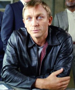 Layer Cake Daniel Craig Black Leather Jacket Hot Sale