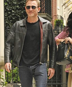 Layer Cake Daniel Craig Black Leather Jacket New Year Sale