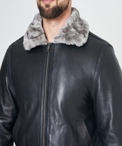 Men's B3 Bomber Aviator Sheepskin Black Leather Fur Jacket Black Friday Sale