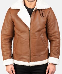 Mens B3 Bomber Aviator Tan Leather Fur Jacket
