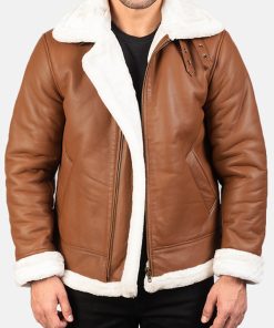 Mens B3 Bomber Aviator Tan Leather Fur Jacket New Year Sale