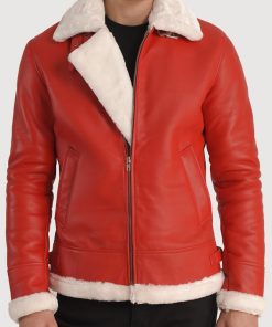 Men's Red B3 Aviator Bomber Leather Jacket