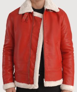 Men's Red B3 Aviator Bomber Leather Jacket New Year Sale