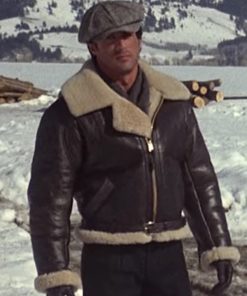The Rocky Sylvester Stallone Brown Leather Fur Jacket Free Shipping USA UK Canada