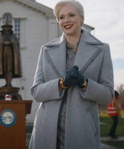 Wednesday Principal Larissa Weems Gray Wool Trench Coat