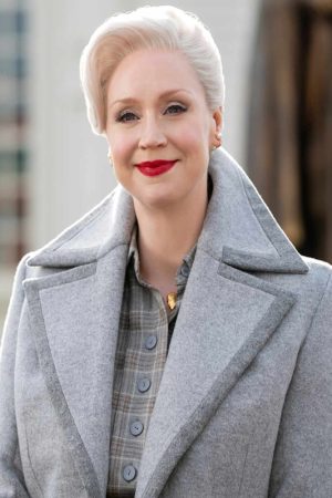 Wednesday Principal Larissa Weems Gray Wool Trench Coat Free Shipping UK USA Canada