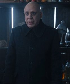 Wednesday Uncle Fester Black Wool Trench Coat Free Shipping USA UK Europe