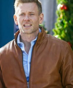 A Christmas Less Traveled Eric Johnson Brown Leather Jacket Sale