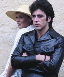 Al Pacino Vintage Black Leather Buttoned Jacket Free Shipping UK USA Canada