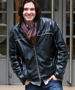 Ben Barnes Black Biker Leather Jacket Free Shipping UK USA Canada