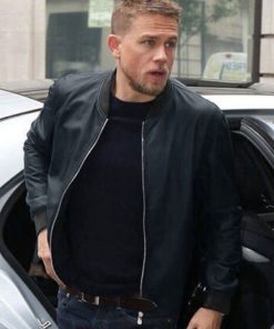Charlie Hunnam Blue Bomber Leather Jacket Free Shipping Worldwide