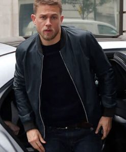 Charlie Hunnam Blue Bomber Leather Jacket New Year Sale