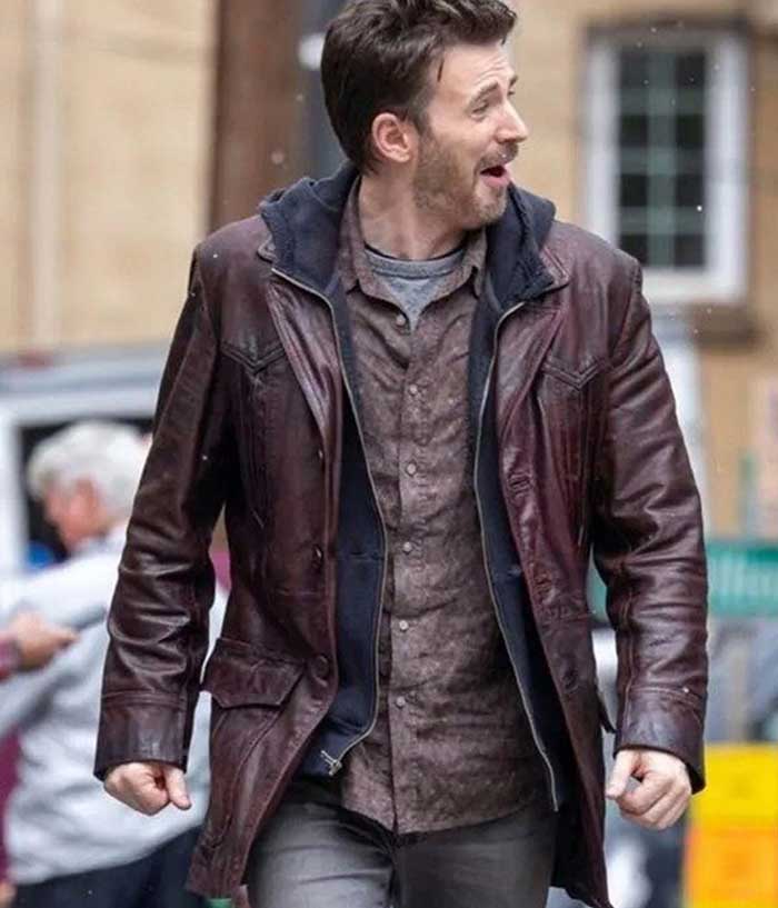 Christmas Red One Chris Evans Leather Jacket New Year Sale