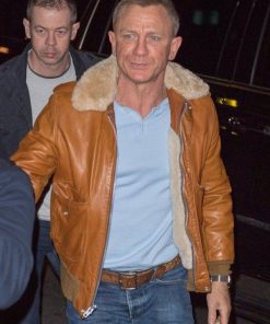 Daniel Craig SNL Tan Brown Leather Jacket