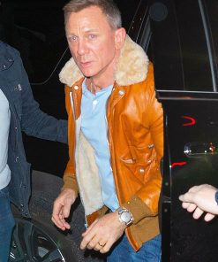 Daniel Craig SNL Tan Brown Leather Jacket New Year Sale