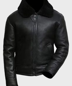 Mens B3 Bomber Aviator Black Leather Fur Jacket