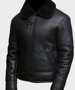 Mens B3 Bomber Aviator Black Leather Fur Jacket Christmas Winter Sale