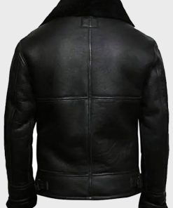 Mens B3 Bomber Aviator Black Leather Fur Jacket New year sale