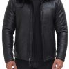 Men's B3 Bomber Black Leather Fur Winter Jacket