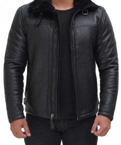 Men's B3 Bomber Black Leather Fur Winter Jacket