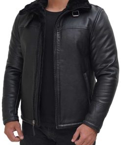 Men's B3 Bomber Black Leather Fur Winter Jacket Black Friday Sale