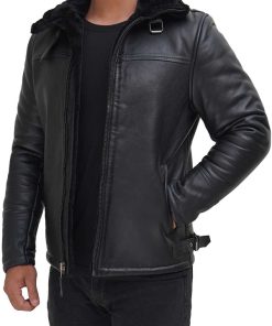 Men's B3 Bomber Black Leather Fur Winter Jacket New Year sale