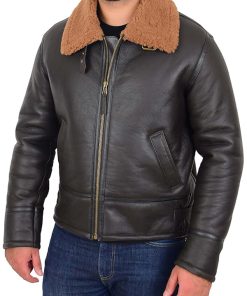 Mens B3 Bomber Brown Leather Shearling Jacket Christmas Winter Sale