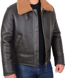 Mens B3 Bomber Brown Leather Shearling Jacket New Year Sale