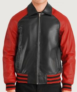 Men's Black & Red Leather Varsity Jacket