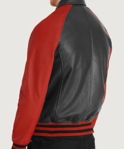 Men's Black & Red Leather Varsity Jacket Black Friday Sale