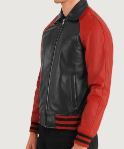 Men's Black & Red Leather Varsity Jacket Buy now