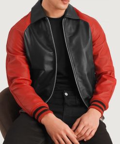 Men's Black & Red Leather Varsity Jacket on Sale