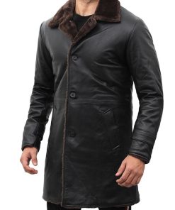 Men's Black Winter Shearling Leather Jacket Christmas Sale
