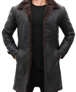 Men's Black Winter Shearling Leather Jacket Gifts For Him