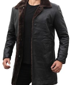Men's Black Winter Shearling Leather Jacket New Year Sale