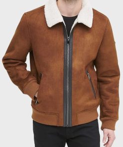 Mens Brown Suede Leather Shearling Jacket