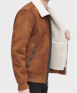 Mens Brown Suede Leather Shearling Jacket Christmas Sale