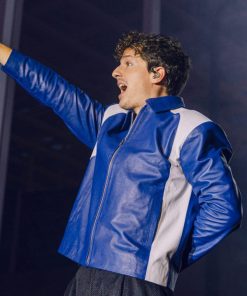 Men's Classic Charlie Puth Blue Leather Jacket
