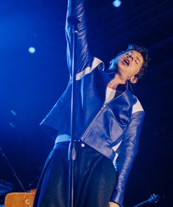 Men's Classic Charlie Puth Blue Leather Jacket Buy now