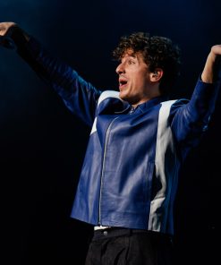 Men's Classic Charlie Puth Blue Leather Jacket Celebrity Sale