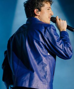 Men's Classic Charlie Puth Blue Leather Jacket Gifts For Him