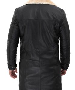 Mens Vintage Black Leather Winter Shearling Coat