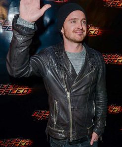 Aaron Paul Need For Speed Brando Leather Biker Jacket Celebrity Outfits
