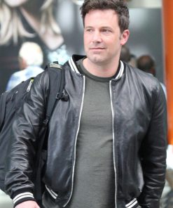 Ben Affleck Black Leather Bomber Jacket