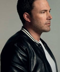 Ben Affleck Black Leather Bomber Jacket New Year Sale
