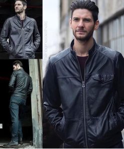 Ben Barnes Black Leather Biker Jacket Shop now