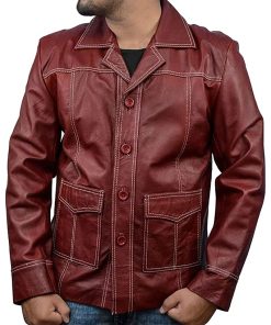 Brad Pitt Fight Club Maroon Leather Coat