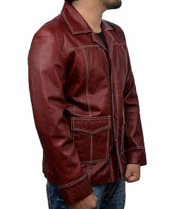 Brad Pitt Fight Club Maroon Leather Coat New Year Sale