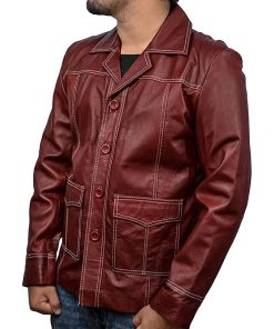 Brad Pitt Fight Club Maroon Leather Coat Shop now