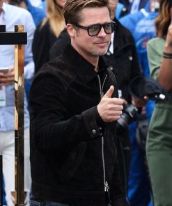 Brad Pitt Formula F1 Suede Leather Black Jacket Christmas Sale